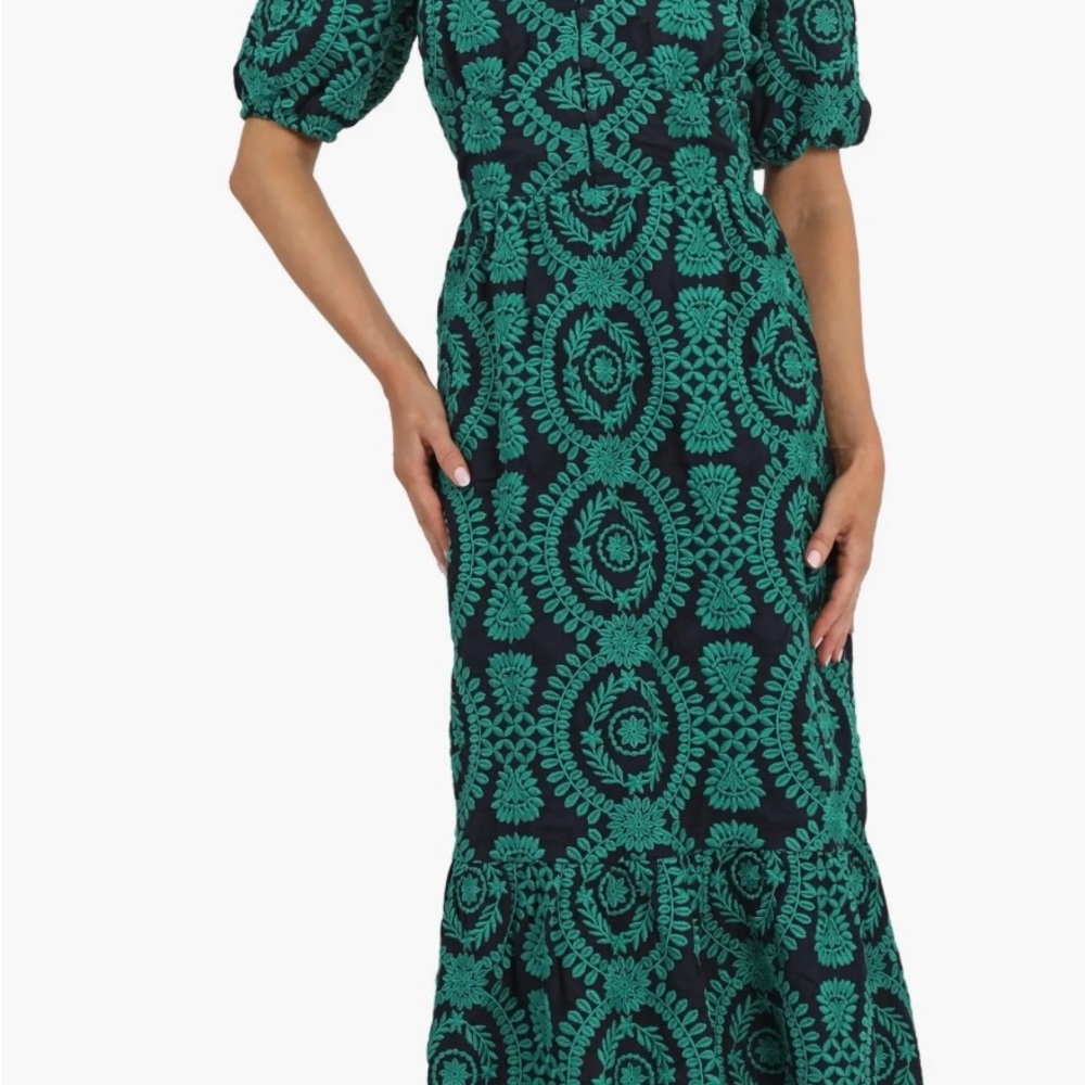 Adelyn Rae Green and Black Ruffled Midi Dress